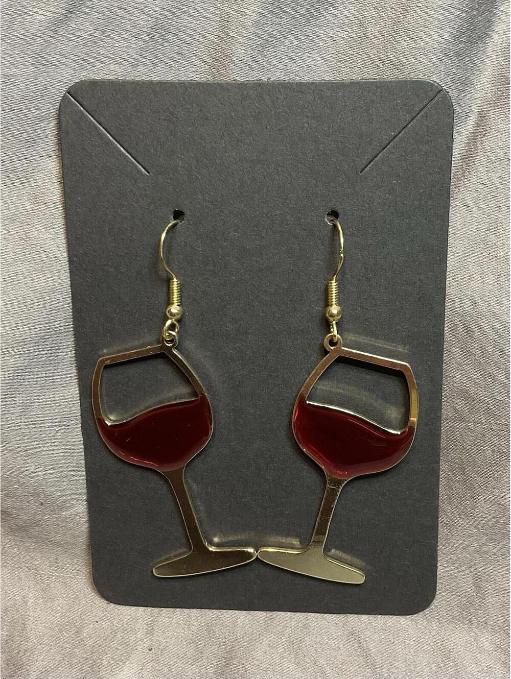 NWOT Metallic Red Wine Glass Earrings #1117